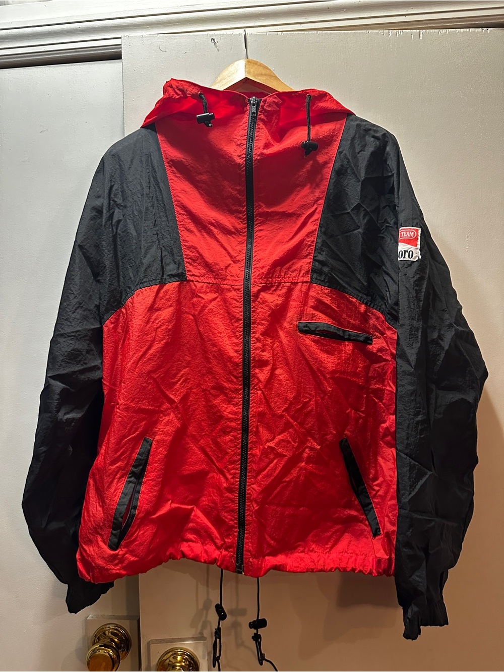 vintage Marlboro Adventure Red and Black Hooded Windbreaker Jacket & Pants